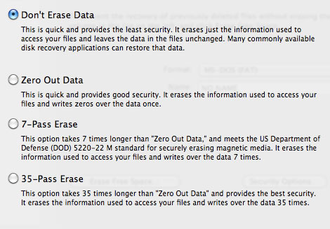 Select the secure erase level