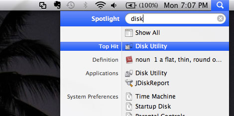 mac spotlight type disk utility